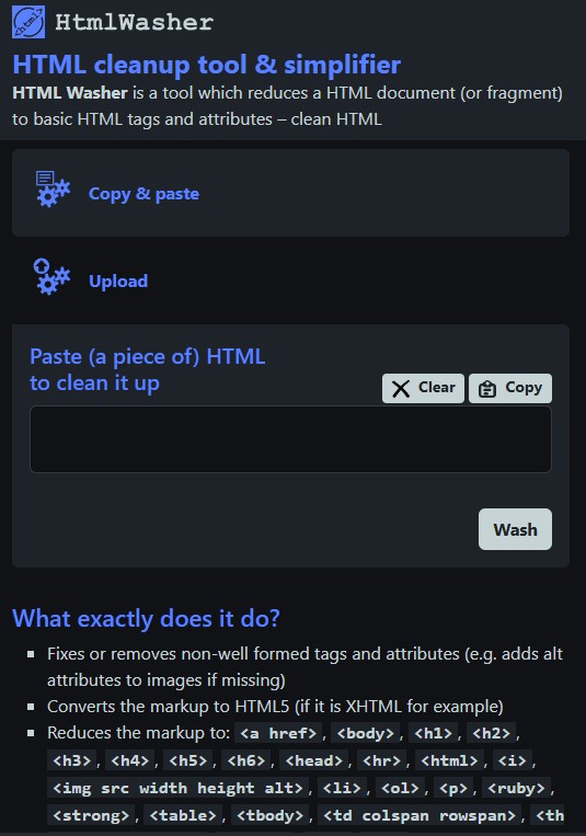HTML cleanup tool website