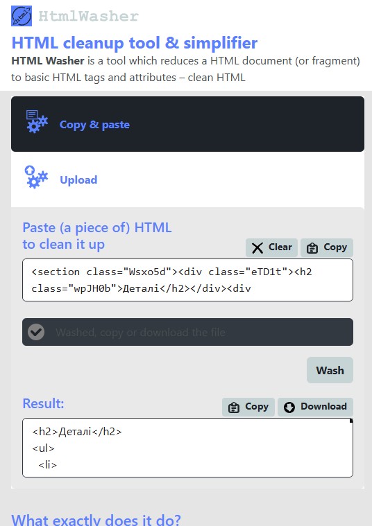 HTML cleanup tool website