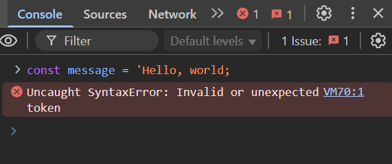 SyntaxError (syntax error) - screenshot from Chrome browser