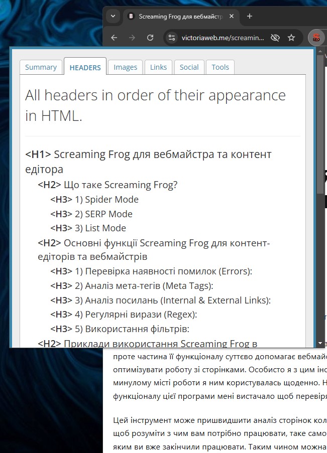 list of html H headings